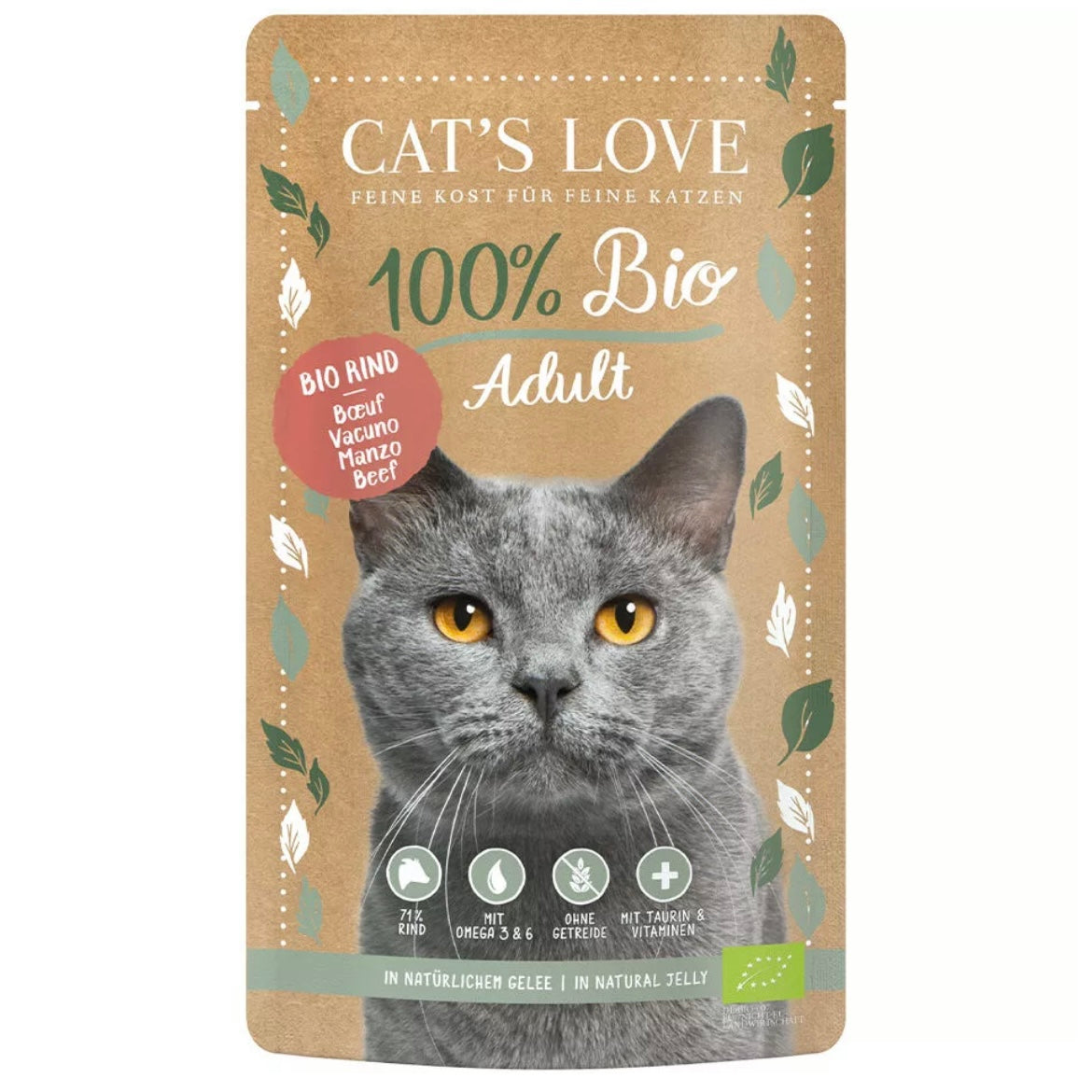Cat's Love Bio Vacuno - Sobre de comida húmeda ecológica para gatos adultos