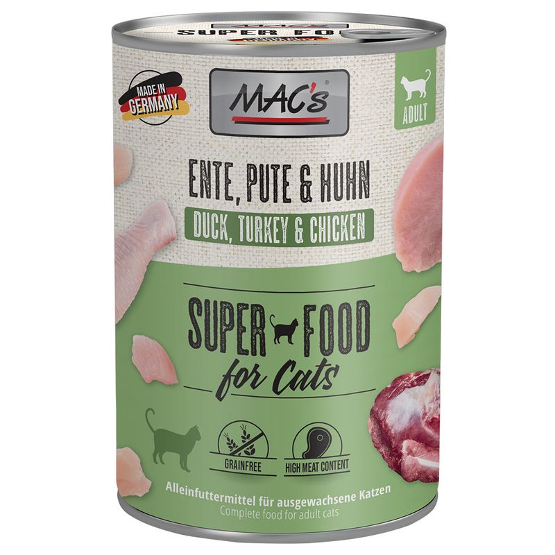 🦆🦃🐔 MAC’s Superfood para gatos – Pato, pavo y pollo