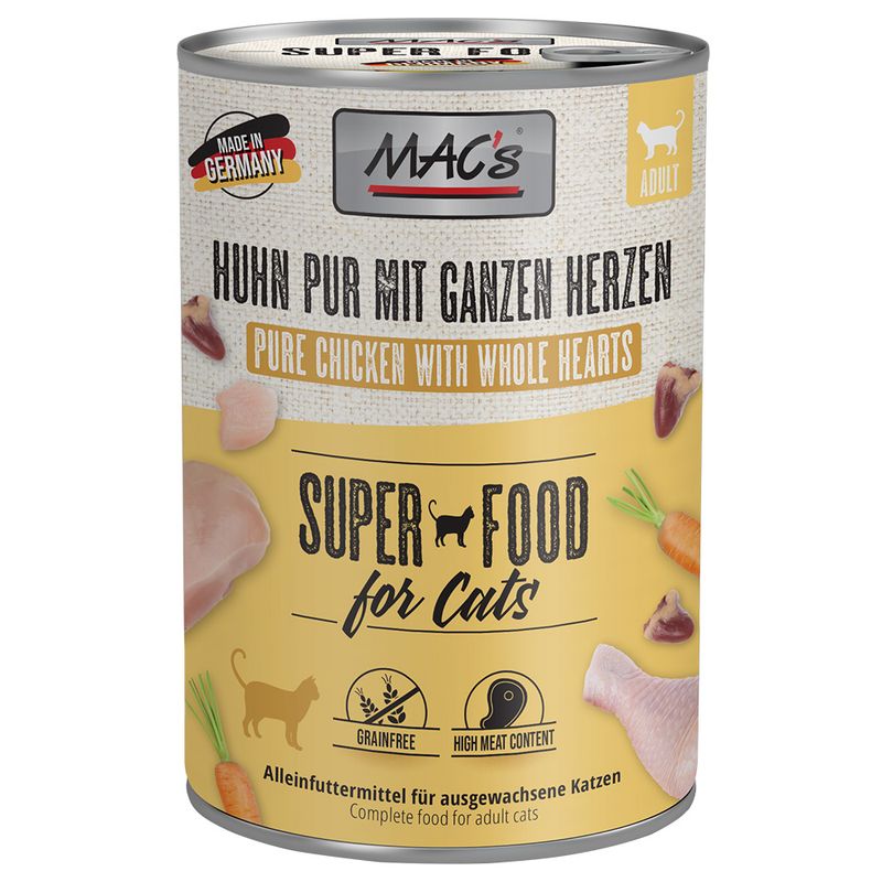 🐔🥕❤️ MAC’s Superfood para gatos – Puro pollo con corazones enteros y zanahorias