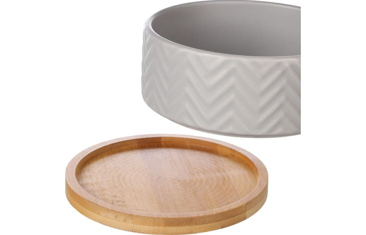 🍽️ Comedero Cerámica, Base Madera