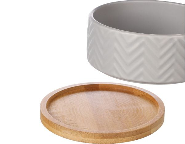 🍽️ Comedero Cerámica, Base Madera