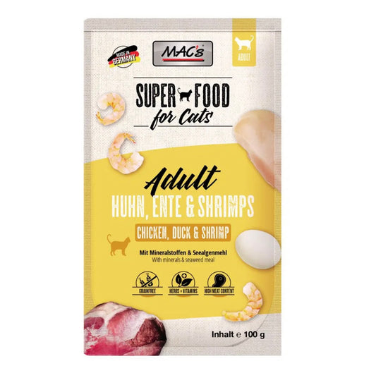 MAC's Pollo, Pato y Gambas - Comida húmeda premium para gato adulto