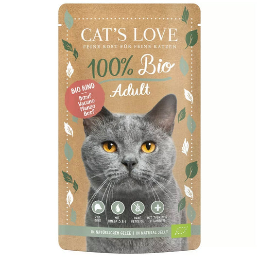 Cat's Love Bio Vacuno - Sobre de comida húmeda ecológica para gatos adultos