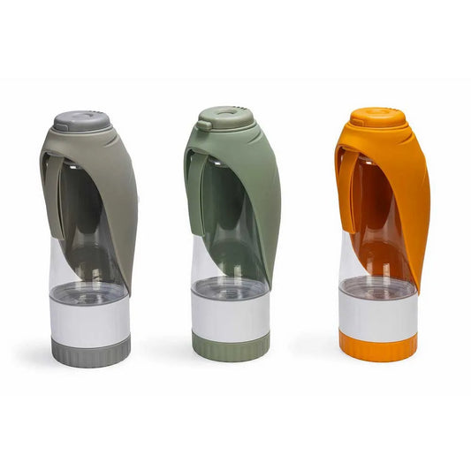 Bebedero portátil Beeztees 600 ml con cuenco de silicona en forma de hoja y compartimento para snacks