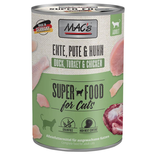 🦆🦃🐔 MAC’s Superfood para gatos – Pato, pavo y pollo