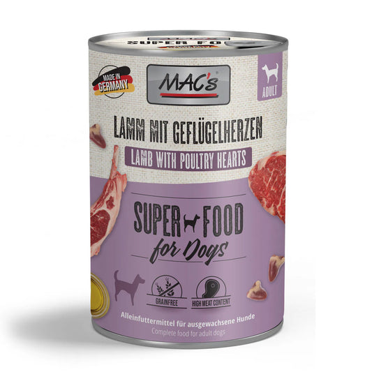 🐑 Mac’s Lata Sensitive Cordero con Corazones de Ave – 400 g