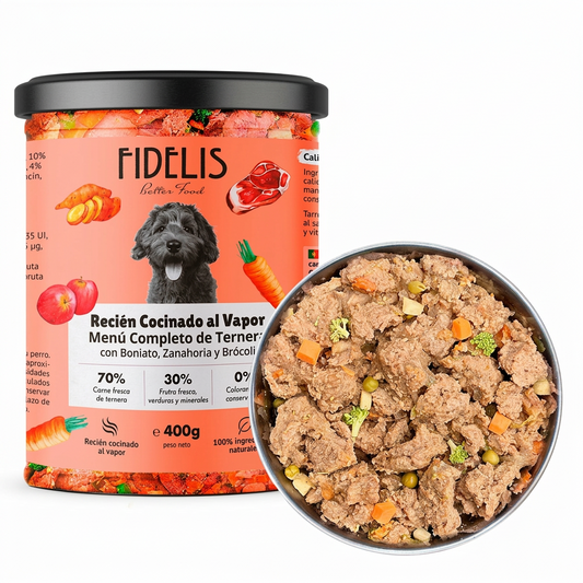 Fidelis Menú Fresco de Ternera con Boniato, Zanahoria y Brócoli · 400 g